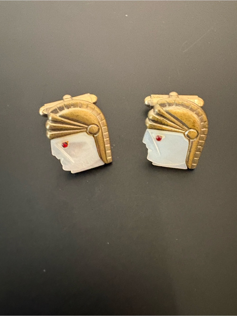 Vintage Mother of Pearl Roman Soldier Cuff Links